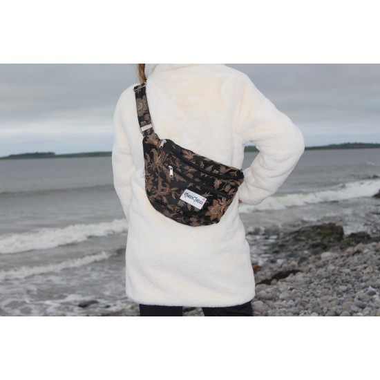 Giant bum bag black floral tapestry